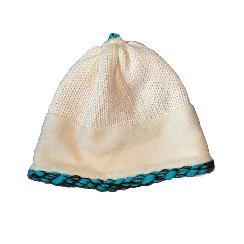 Dohm Icebox Beanie Hat Alpaca Tassel Dragonfly Ivory Teal Winter Lined USA OS